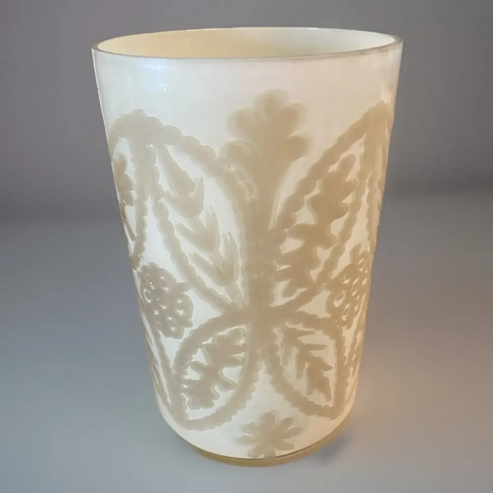2 POTTERY BARN Antique Mercury and Milk Glass Filigree Vases / Candle Holders